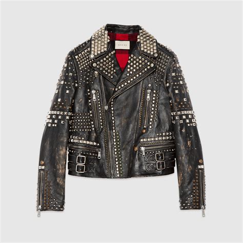 gucci leather coat|gucci studded leather biker jacket.